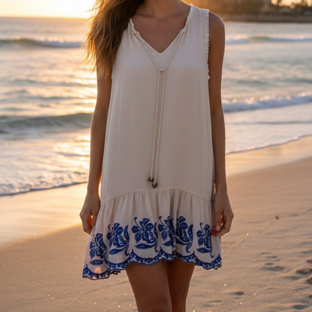 Soieblu Womens Beach Cover-up Embroidered Crochet Lace Size Medium Boho Beach